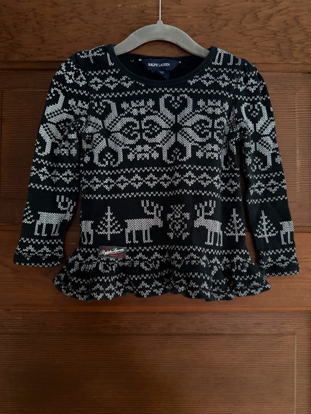 Ralph Lauren Girls Black & White Fair Isle Peplum Sweater Top Size 2T